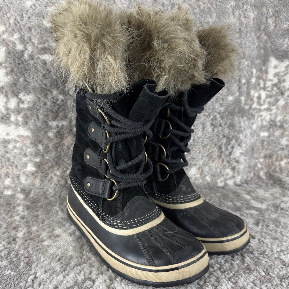 Sorel Black Boots with Fur-Trim and Tan Accent